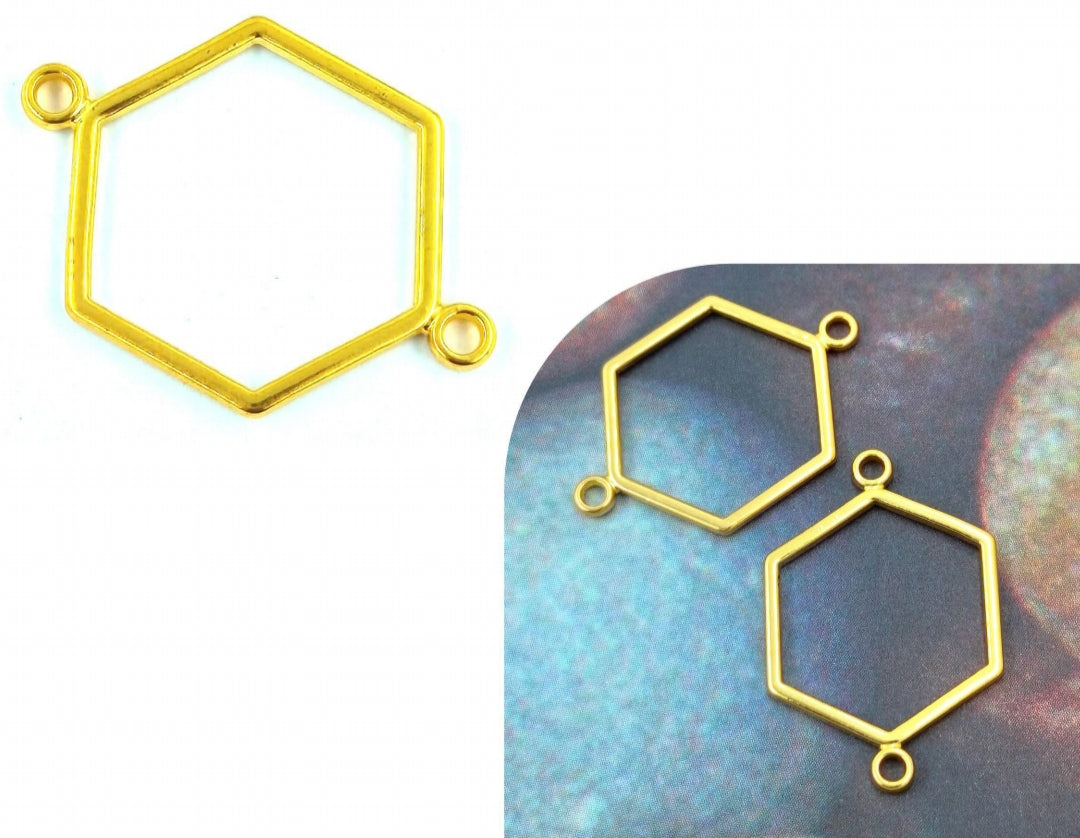 Gold Hexagon with 2 Hole Bezzel (set of 5)