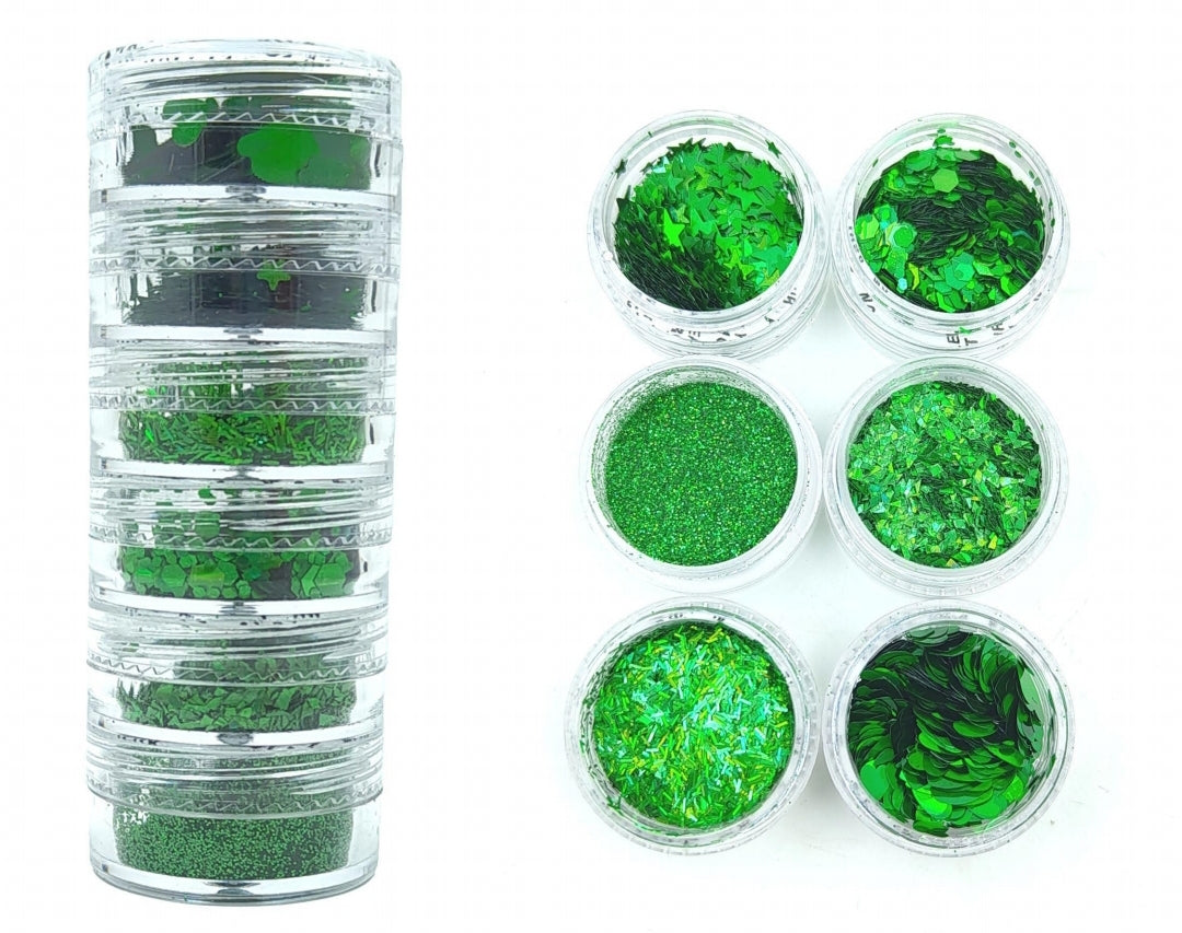 6 in 1 Glitter and Chunk Combo Set - Rainbow Green